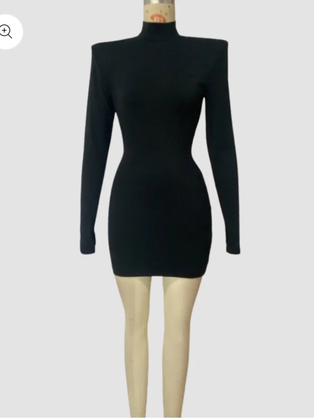 Calechie Tattoo Mini Dress with Shoulder Pads - Black